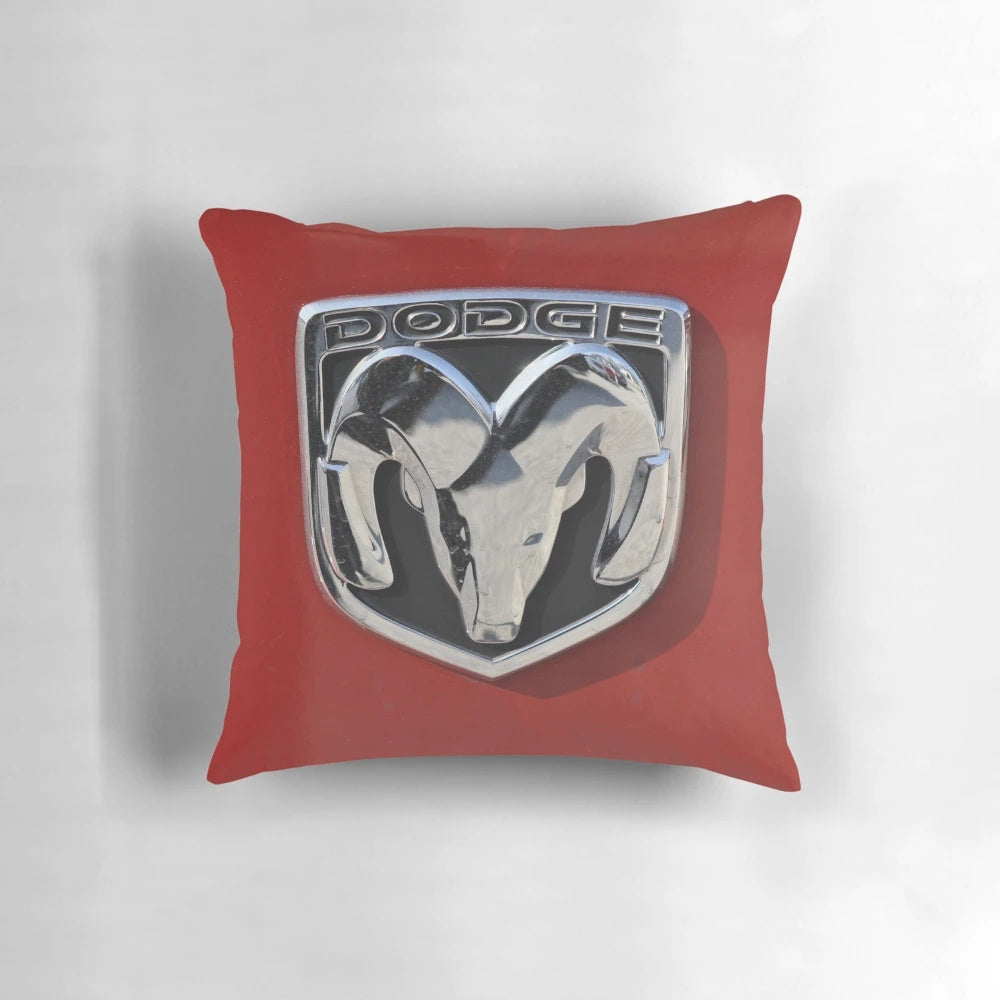 Dodge logo printed on a soft, silver pillow