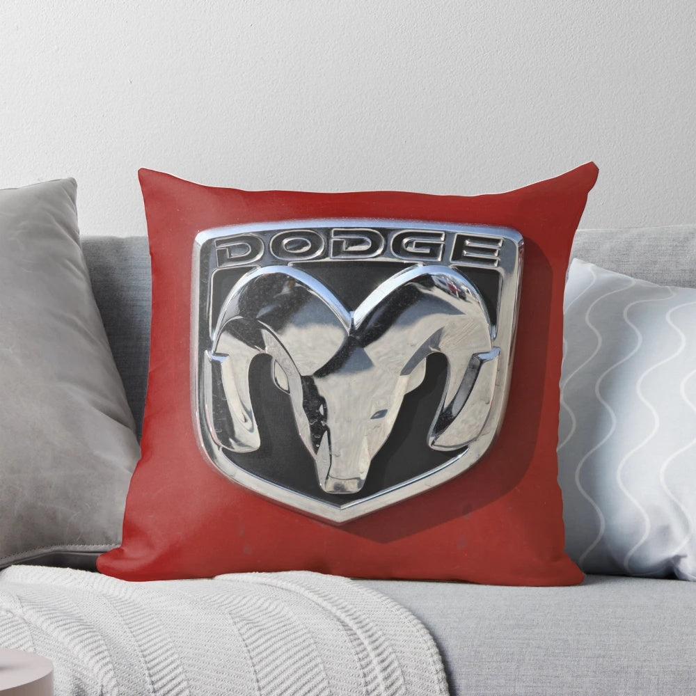 Dodge logo printed on a soft, silver pillow