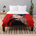 Stylish plush dragon blanket featuring a woman's portrait in a modern, pop art style