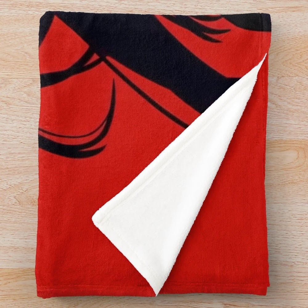 Stylish plush dragon blanket featuring a woman's portrait in a modern, pop art style