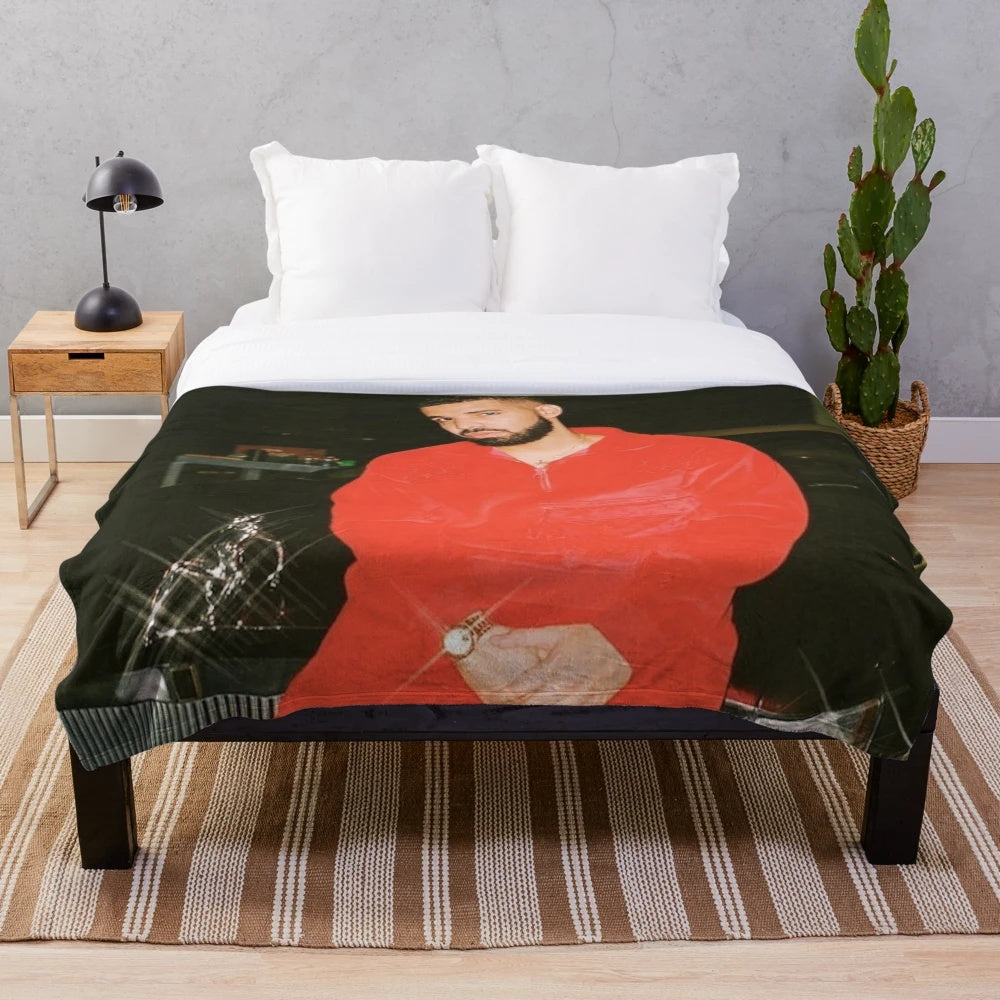 Drake inspired plush blanket with red and gold sparkle design