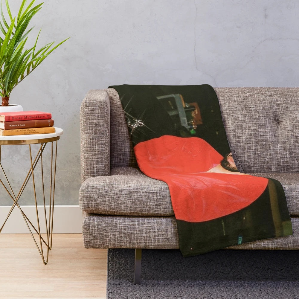 Drake inspired plush blanket with red and gold sparkle design