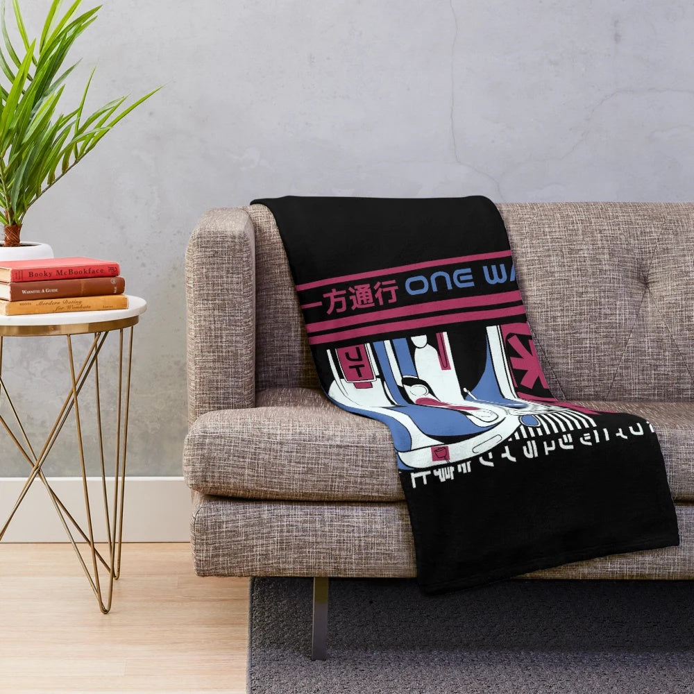 Plush Blanket featuring a stylish drift car in a vibrant Japanese inspired design
