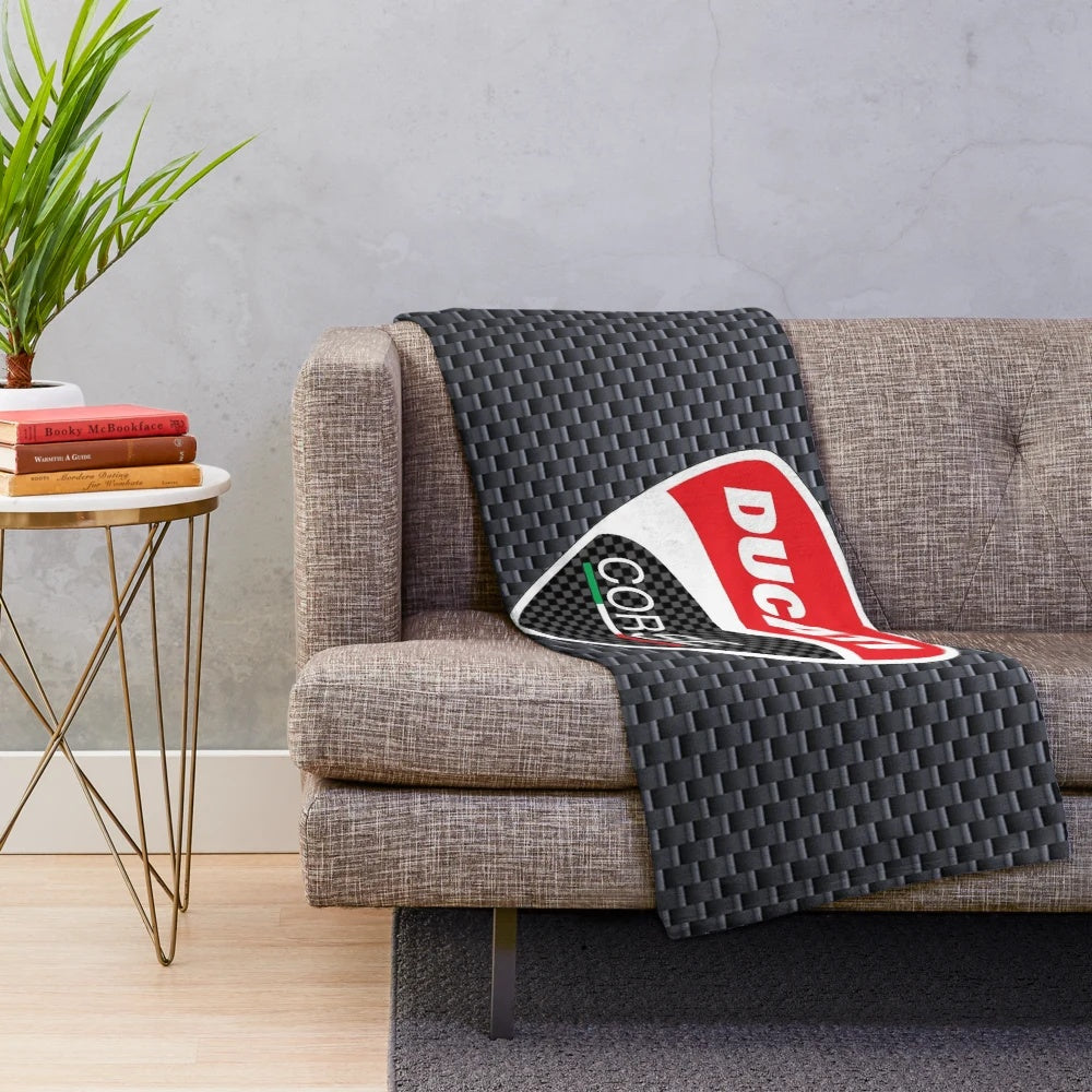 Ducati Corse motorcycle plush blanket with carbon effect design