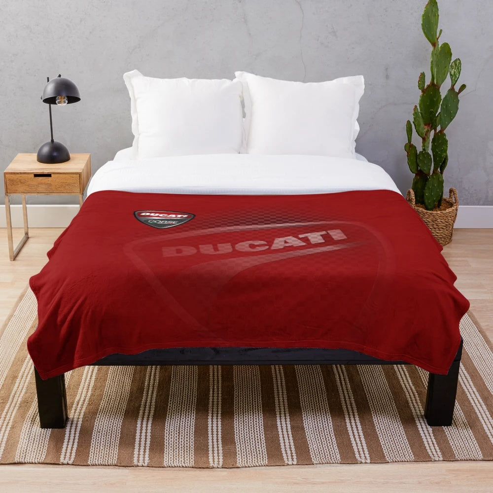 Ducati-inspired plush blanket featuring the iconic Ducati logo and design elements