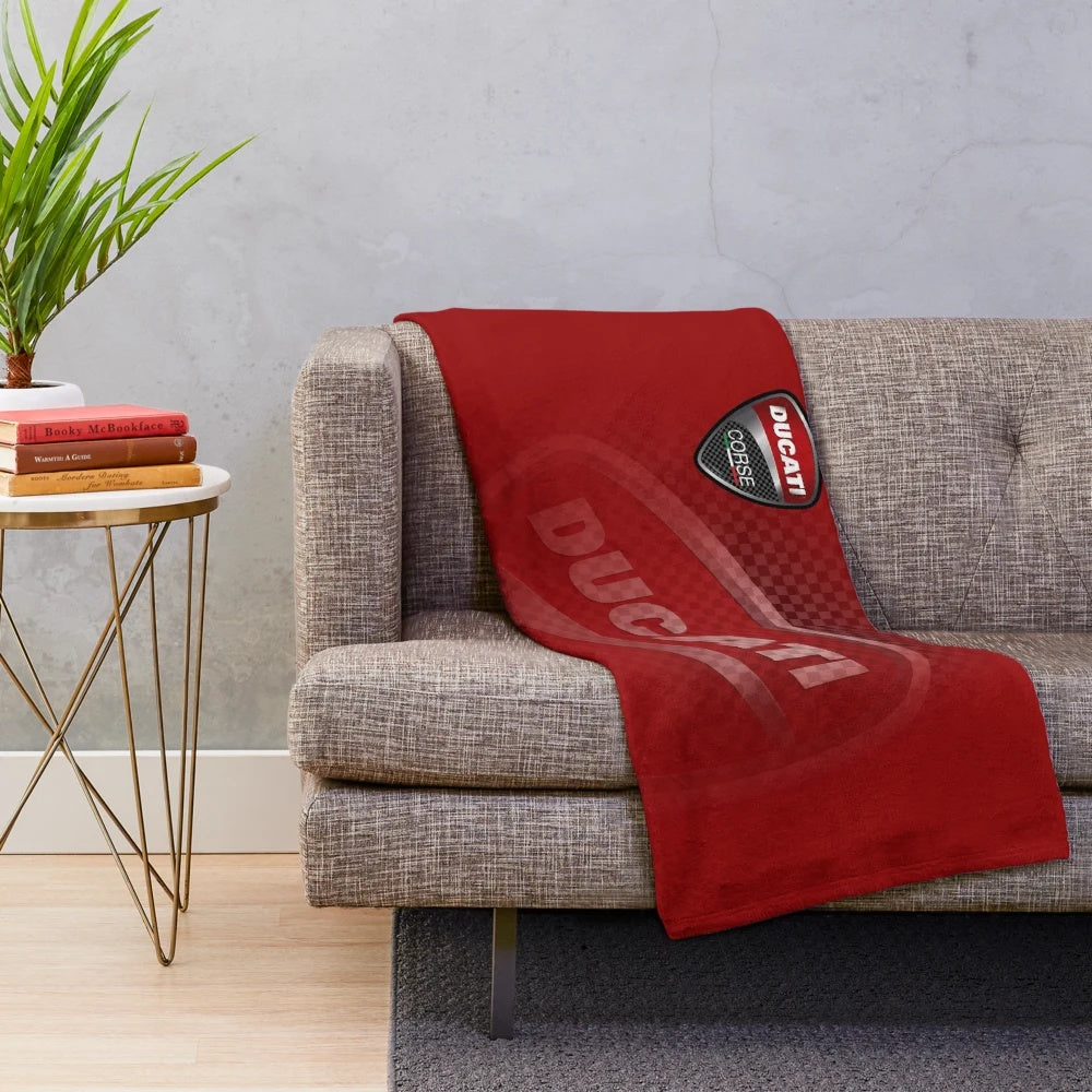 Ducati-inspired plush blanket featuring the iconic Ducati logo and design elements
