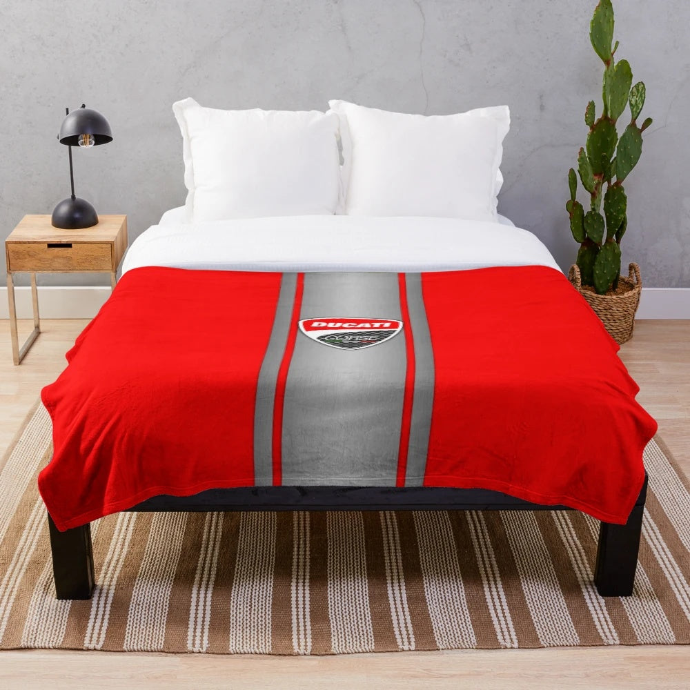 Ducati-inspired plush blanket with racing graphics