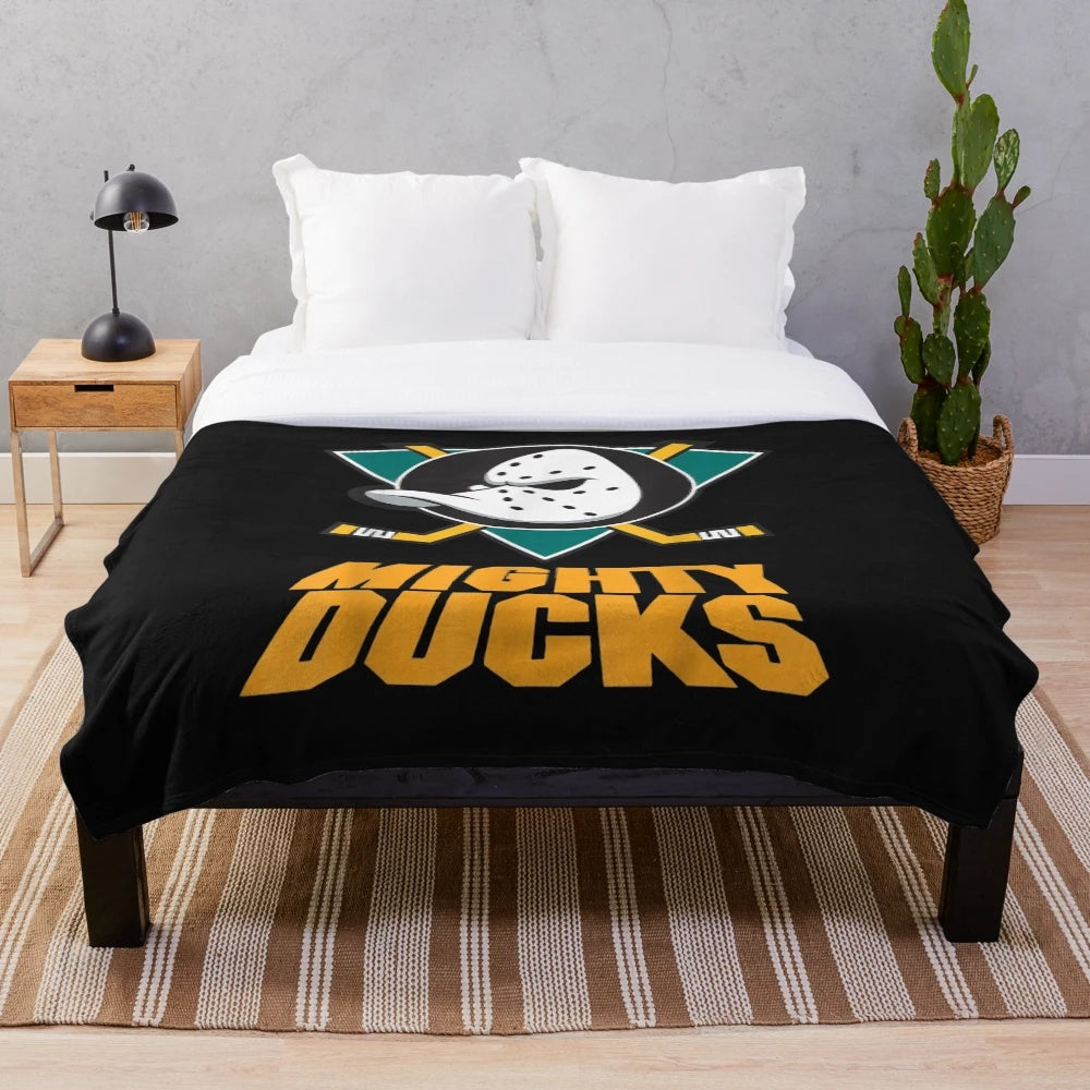 Vibrant duck graphic design plush blanket for hockey enthusiasts