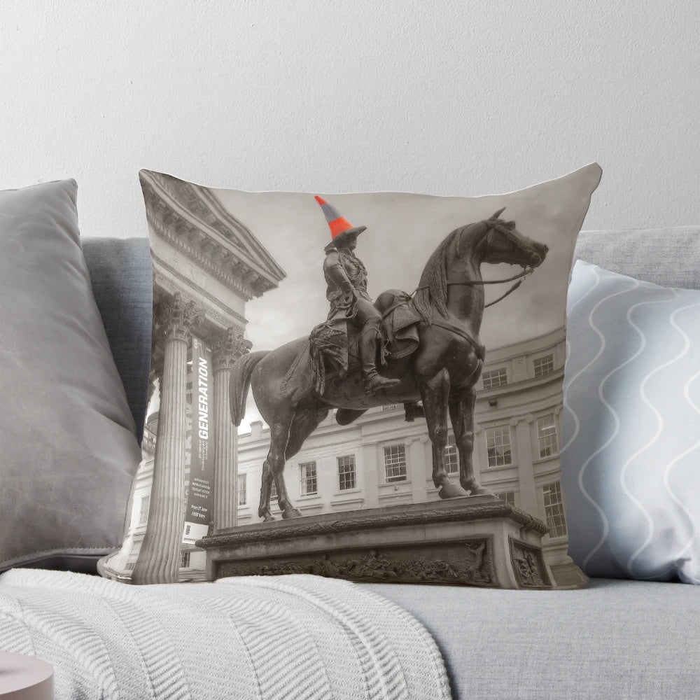 Duke of Wellington Pillow with Selective Black, White, and Orange Color Scheme