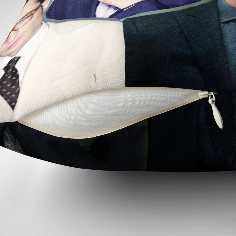 Decorative pillow featuring a collage of images of actor Ed Westwick as Chuck Bass from the TV show Gossip Girl