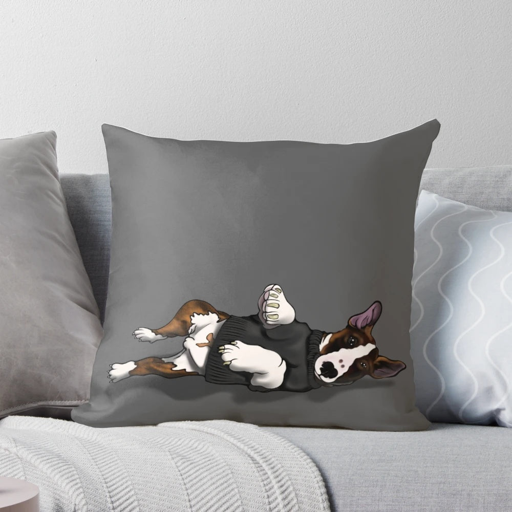 Decorative pillow featuring an illustration of an English Bull Terrier dog breed.