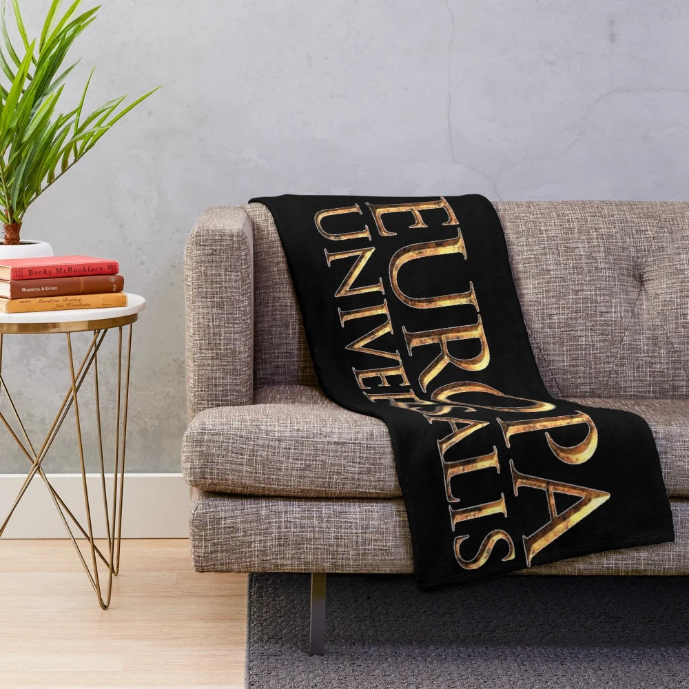 Europa Universalis inspired plush blanket featuring the game's iconic logo and text