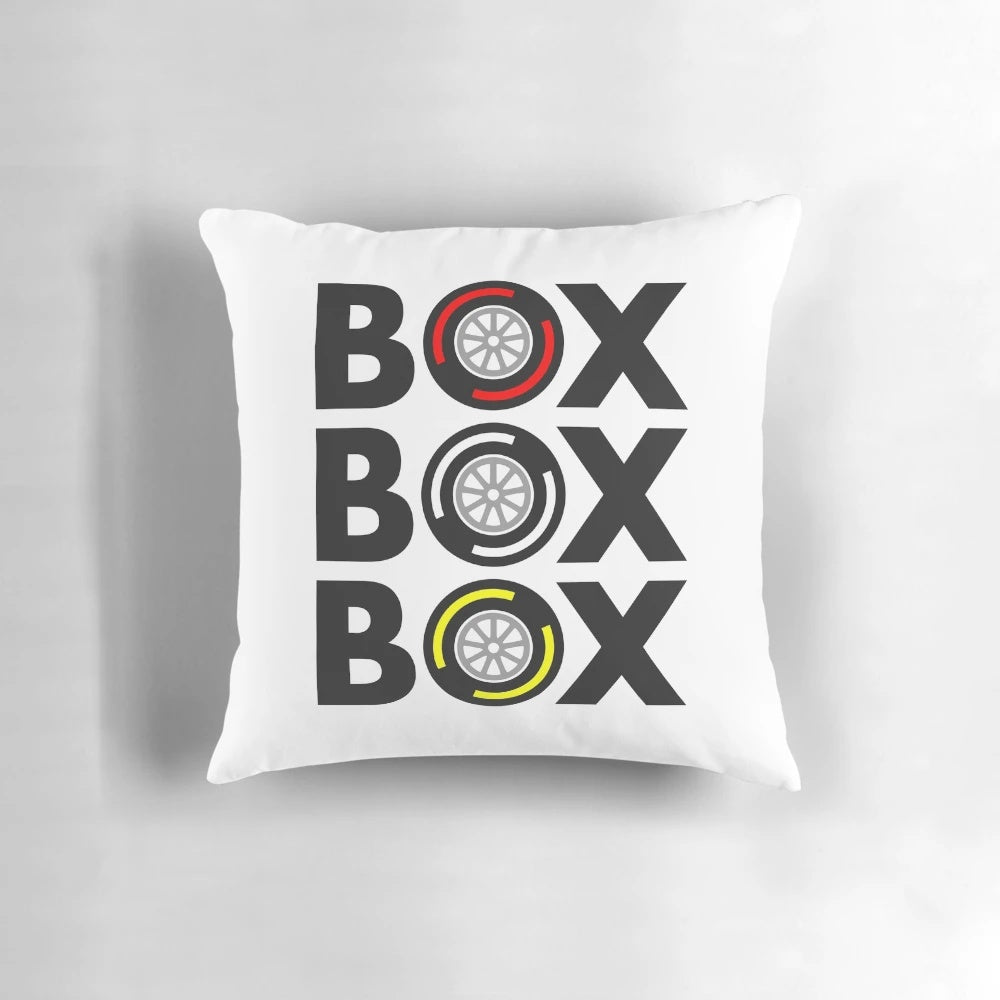 Throw pillow featuring a vibrant formula 1 tire compound design