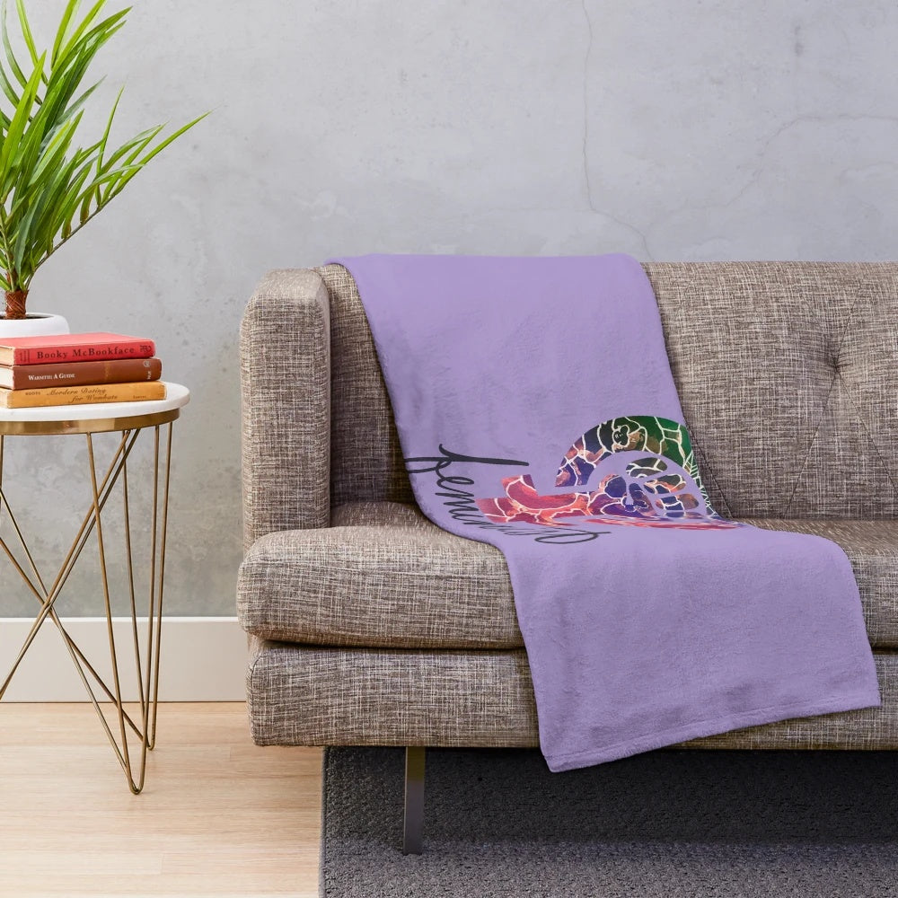 Feminist plush blanket with retro art design