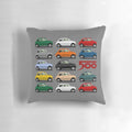 Decorative pillow featuring a side view of a classic Fiat 500 car