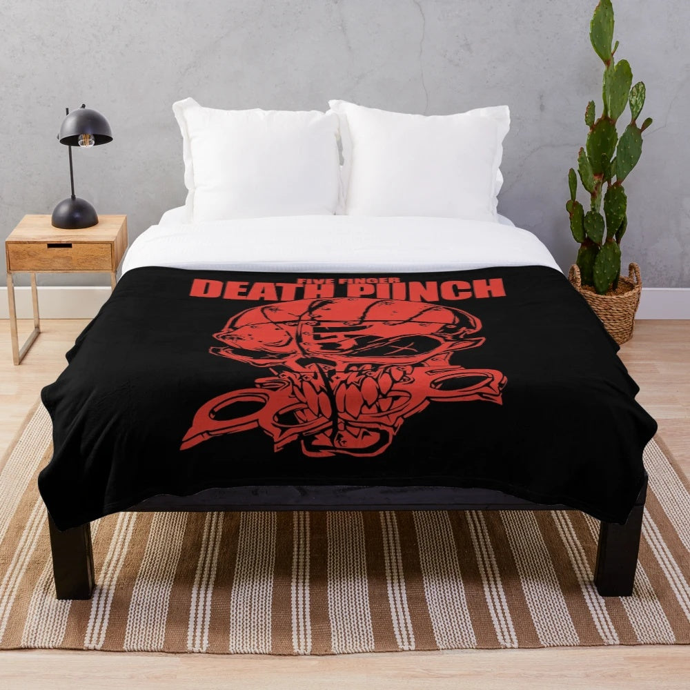 Five Finger Death Punch Inspired Plush Blanket with Skull and Knuckle Design
