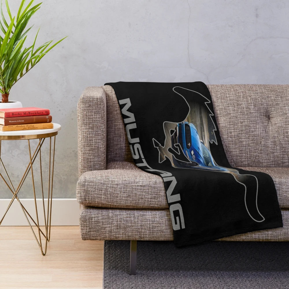 Ford Mustang GT Inspired Plush Blanket with Emblem Design