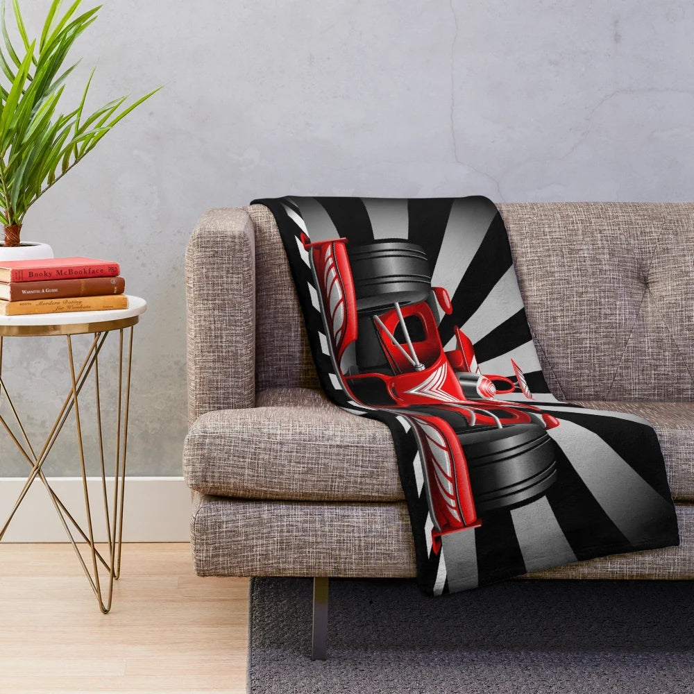 Formula 1 racing inspired red race car plush blanket