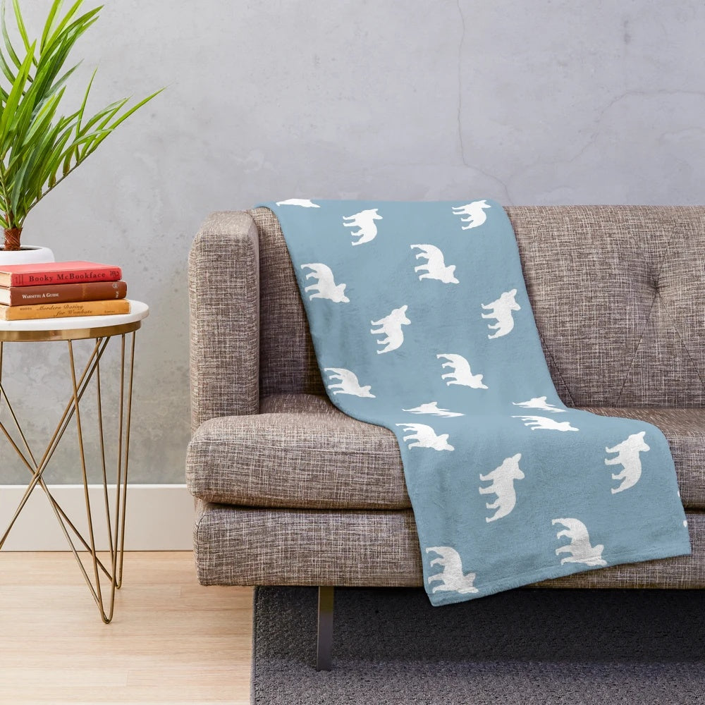 Plush blanket featuring a French bulldog silhouette design