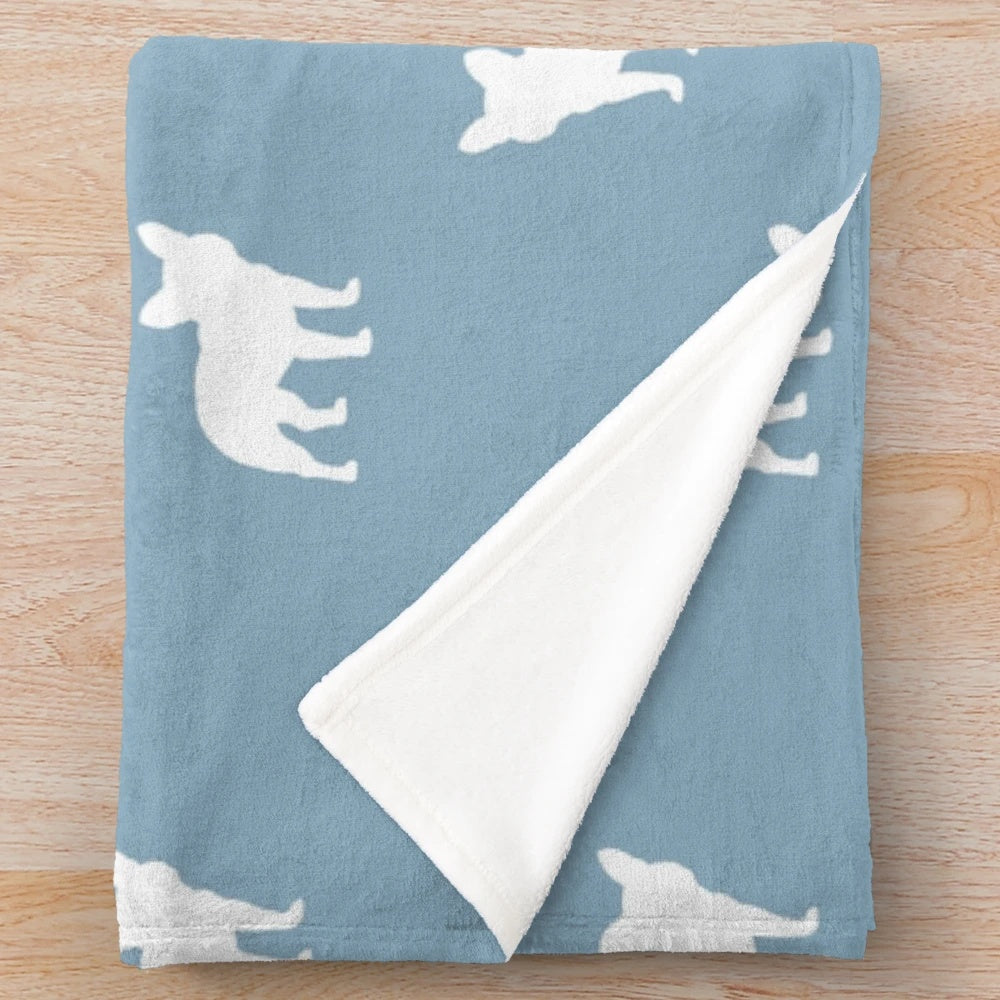Plush blanket featuring a French bulldog silhouette design