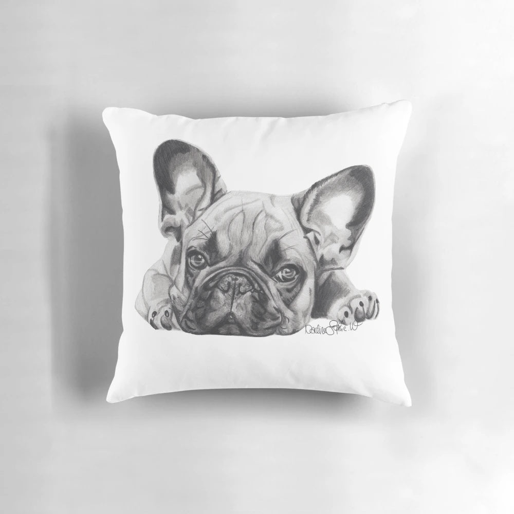 A vibrant, high-quality pillow featuring an artistic depiction of a French Bulldog.