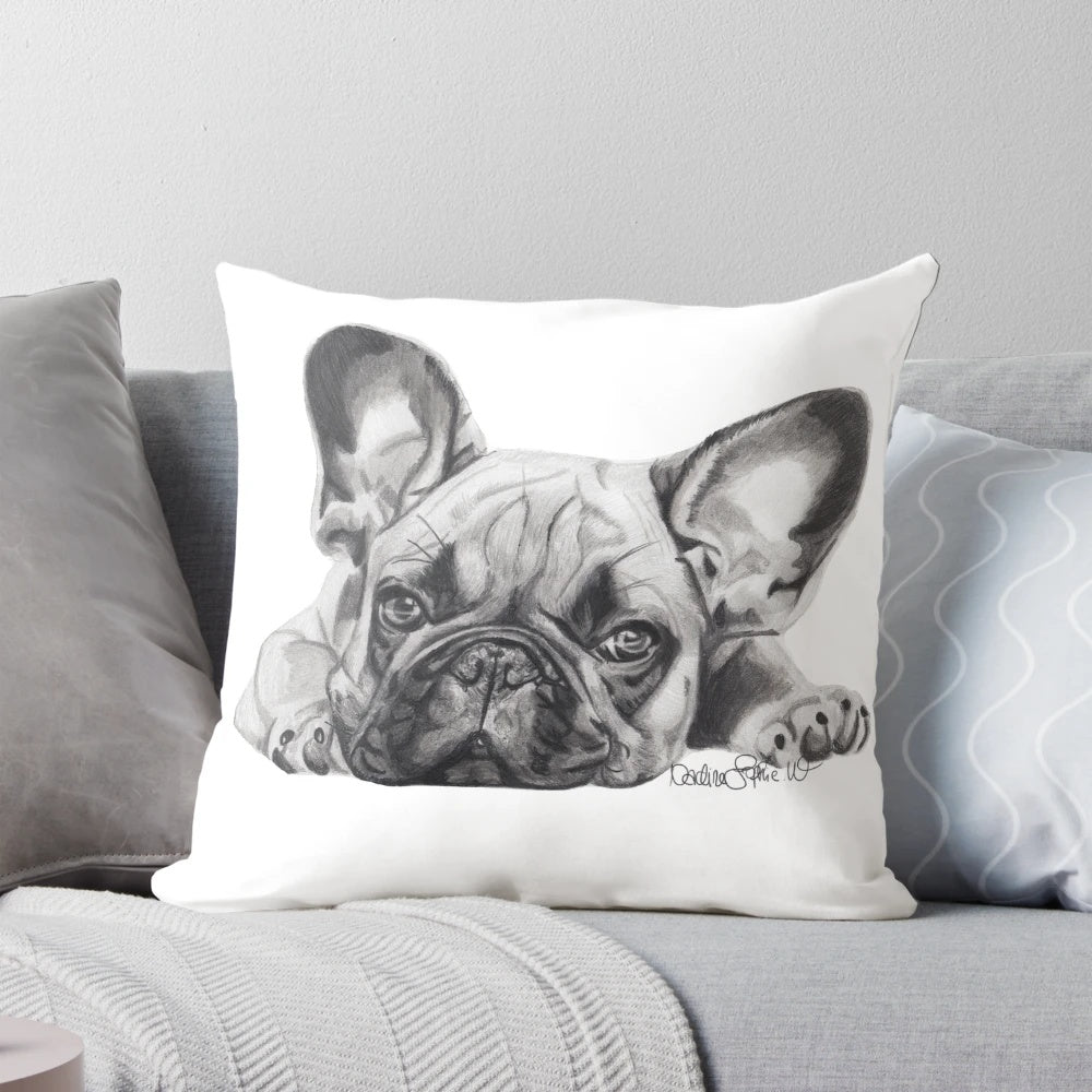 A vibrant, high-quality pillow featuring an artistic depiction of a French Bulldog.
