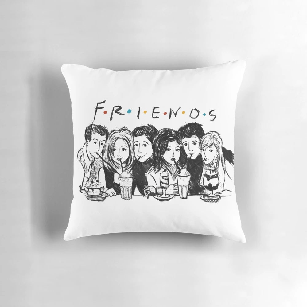Colorful and playful Friends TV series-inspired pillow cover
