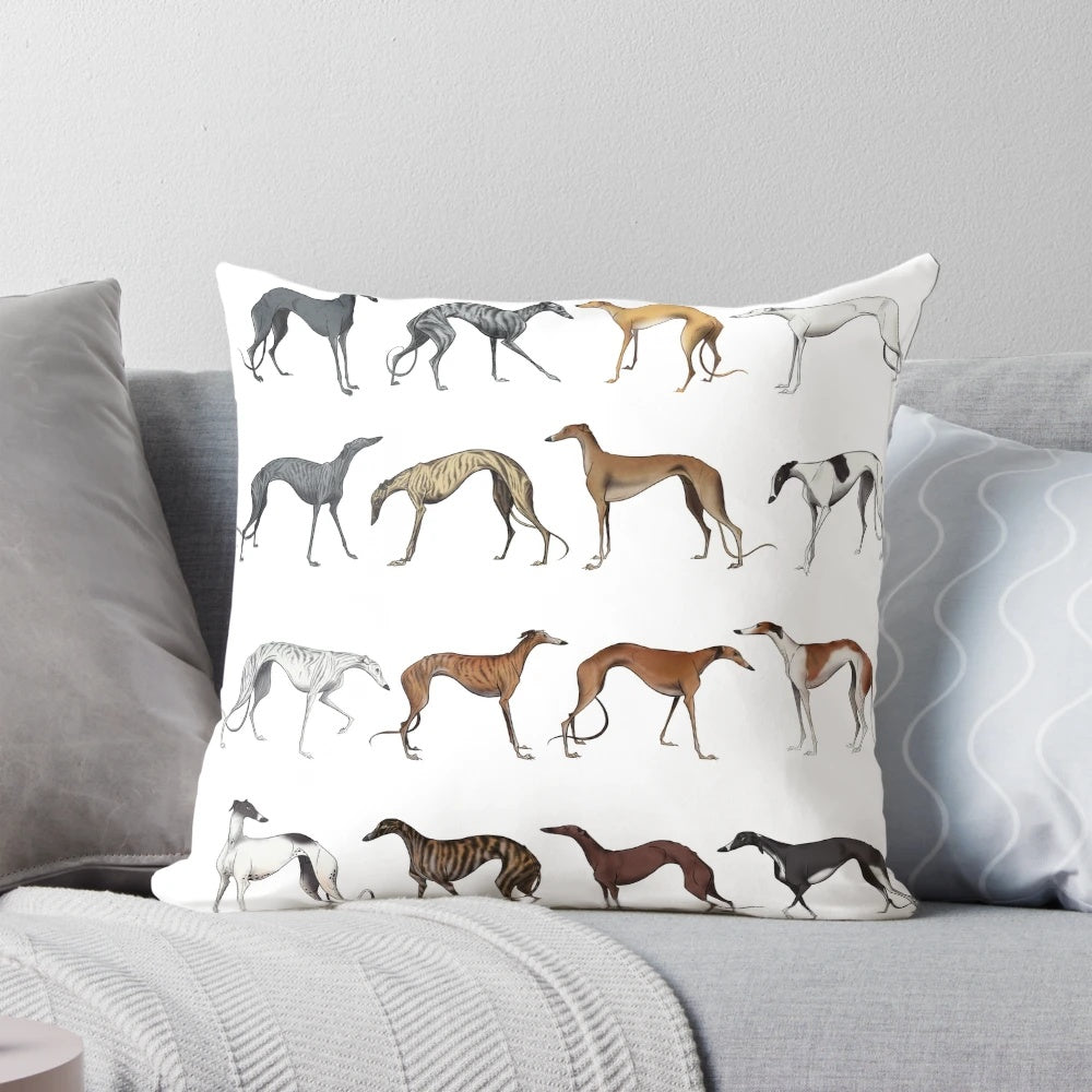 Colorful decorative pillow featuring the textured coat of a galgo, a Spanish hunting dog breed.