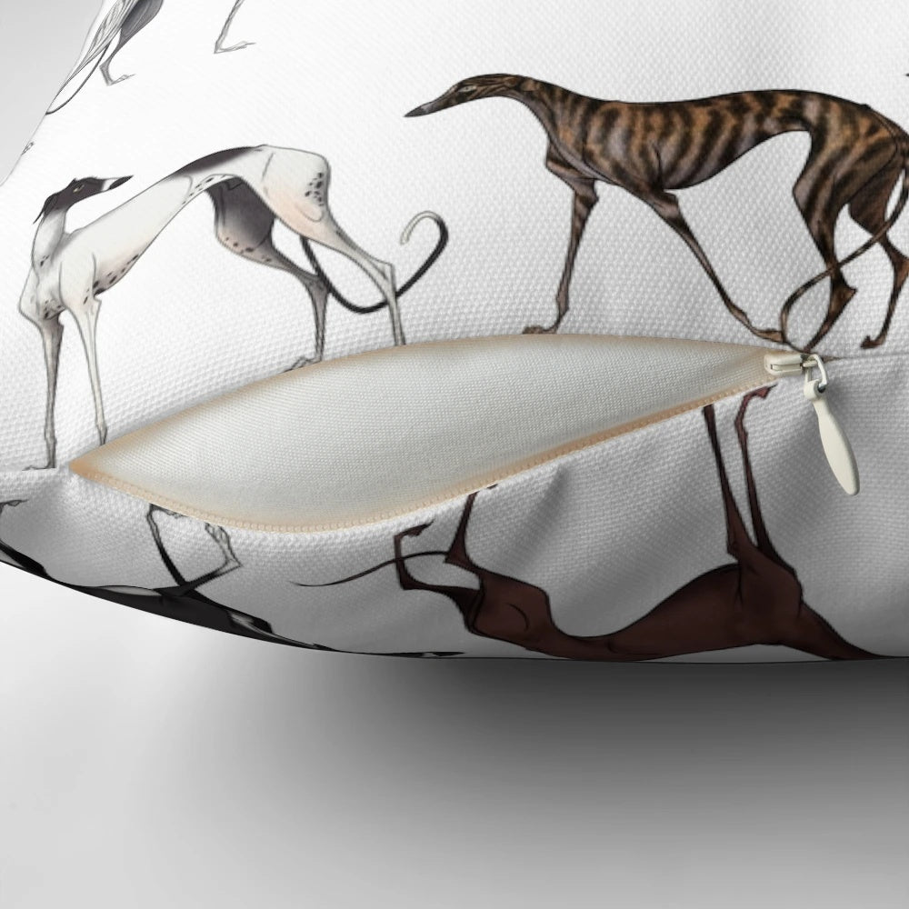 Colorful decorative pillow featuring the textured coat of a galgo, a Spanish hunting dog breed.