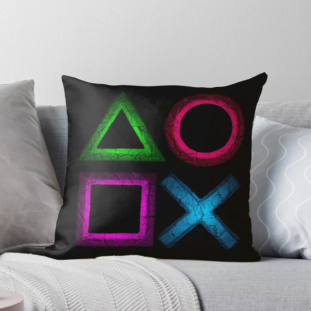 Colorful gaming-themed pillow with buttons design