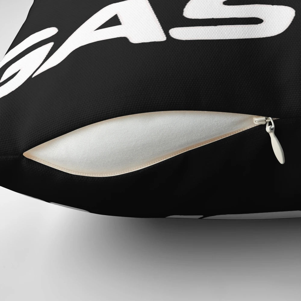 Gas Gas motorcycle-themed decorative pillow with plush fabric and vibrant design