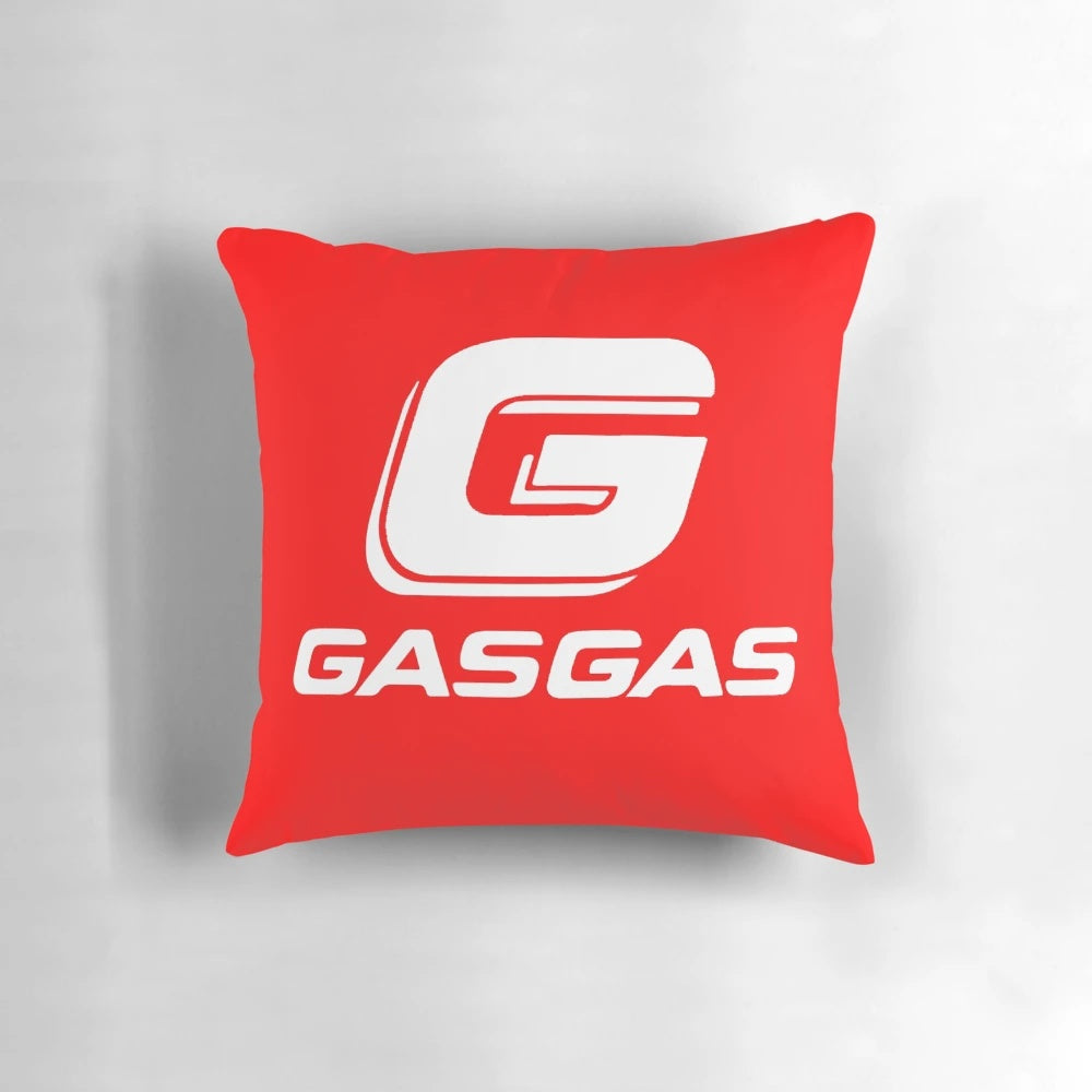 Gasgas-inspired motorcycle pillow with the iconic gasgas logo and symbol