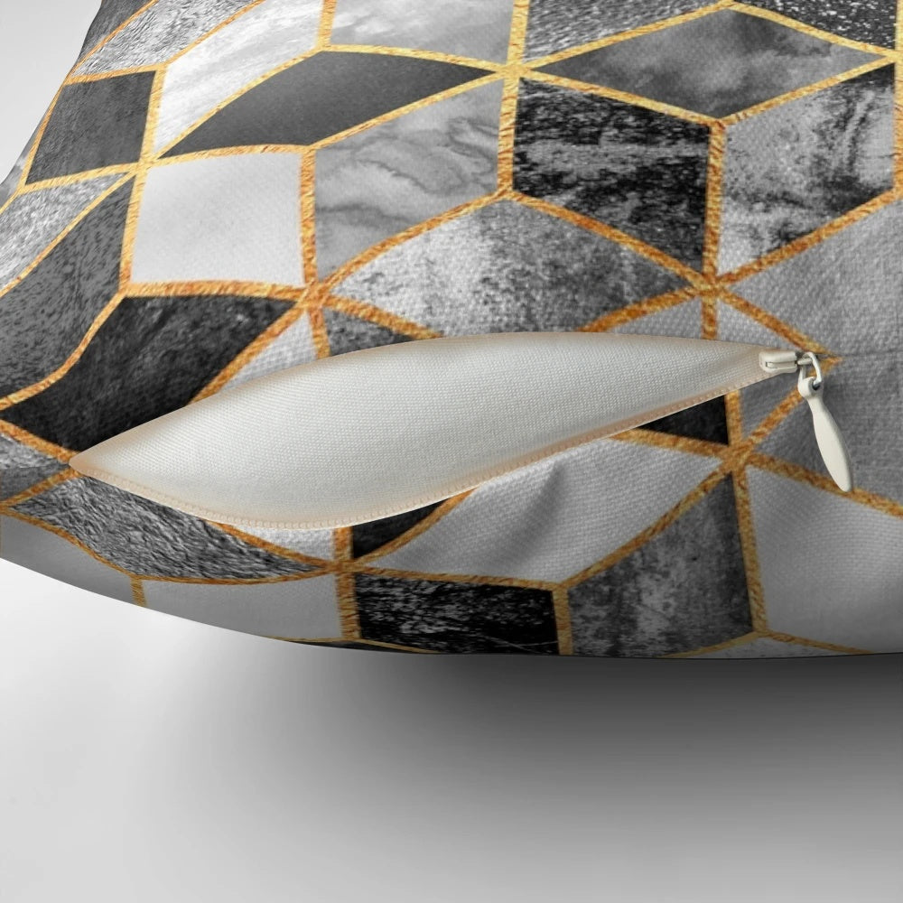 A modern black and white geometric cube patterned throw pillow
