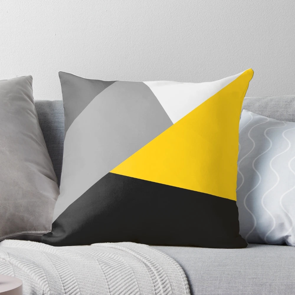 Geometric gray, yellow, and black modern throw pillow