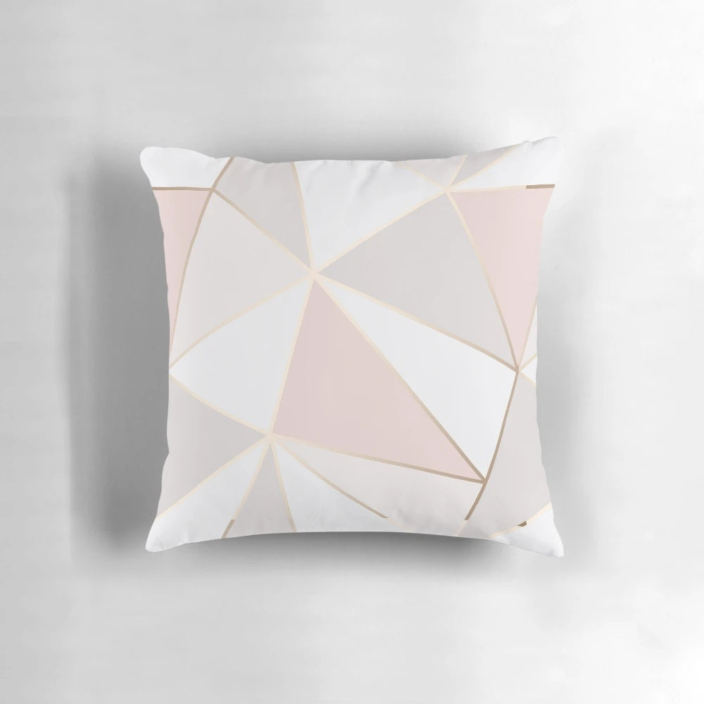 Geometric pink and gray decorative throw pillow