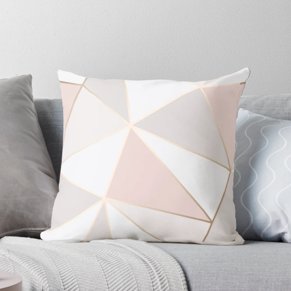 Geometric pink and gray decorative throw pillow