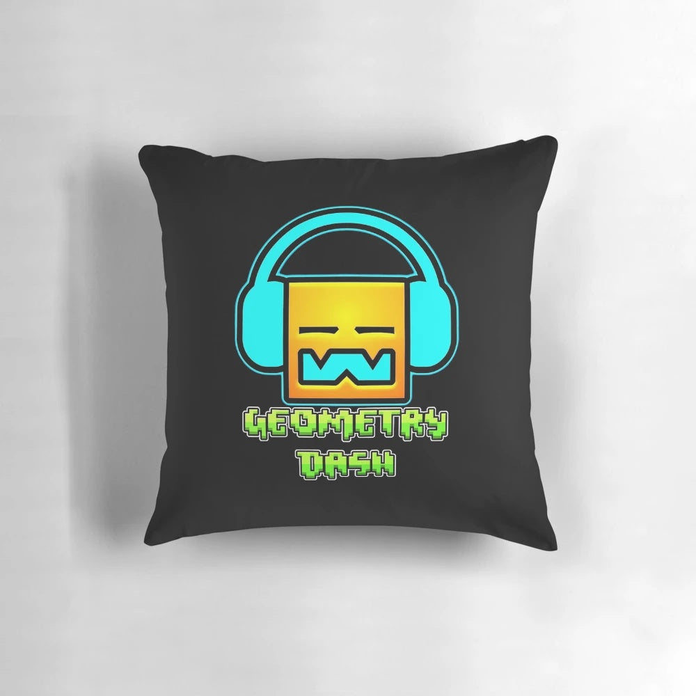 Geometry Dash inspired throw pillow with geometric patterns