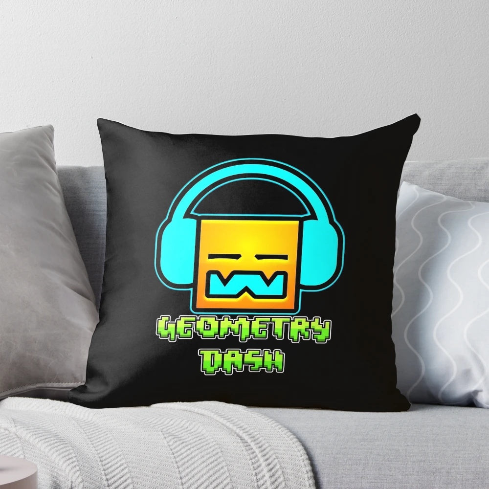 Geometry Dash inspired throw pillow with geometric patterns