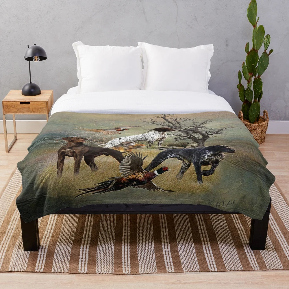 Cozy plush blanket featuring a German Shorthaired Pointer, a versatile hunting dog breed