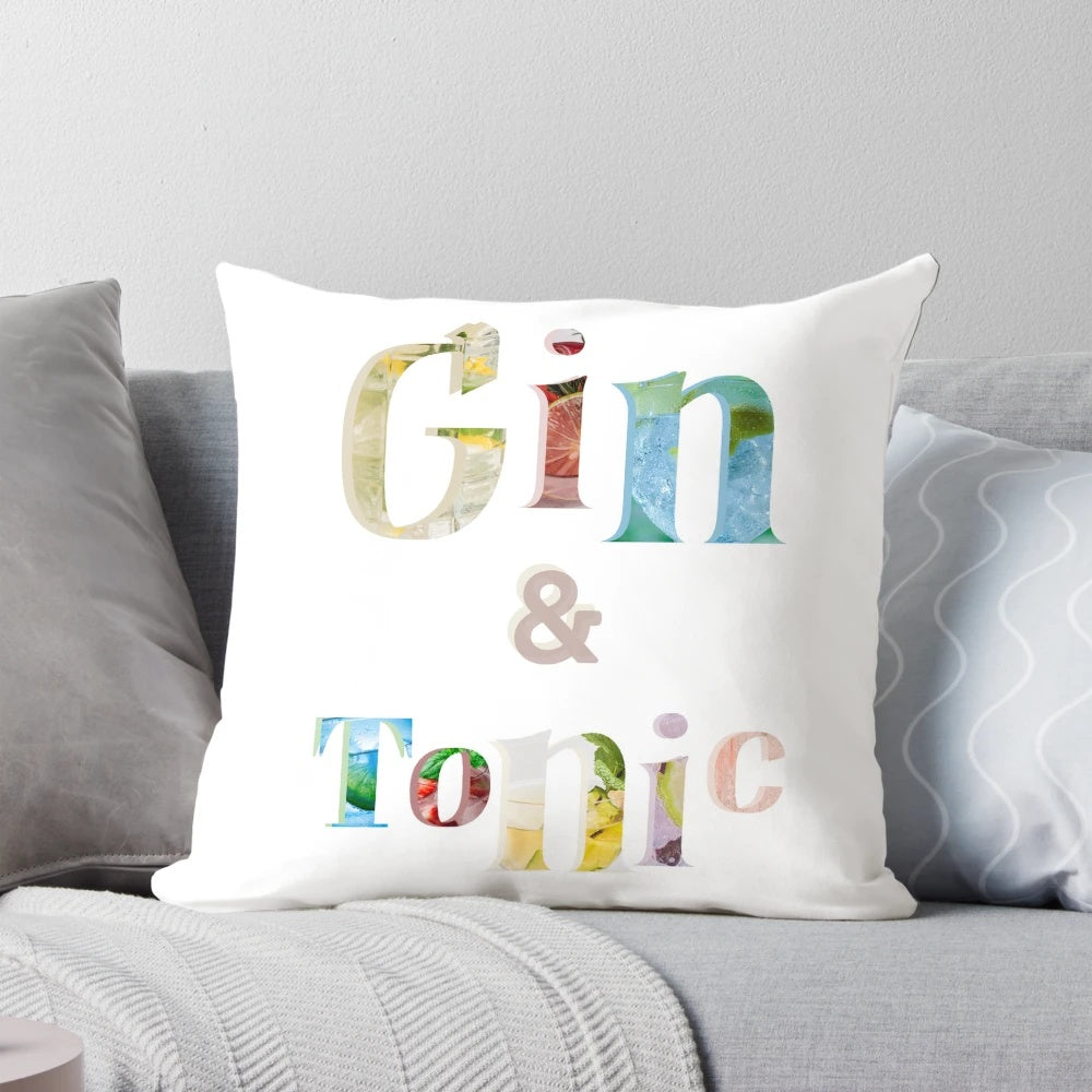 Gin and Tonic Themed Decorative Pillow for Home and Bar