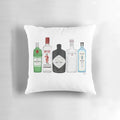 Gin bottles illustrated decorative throw pillow for home, bar, or college decor