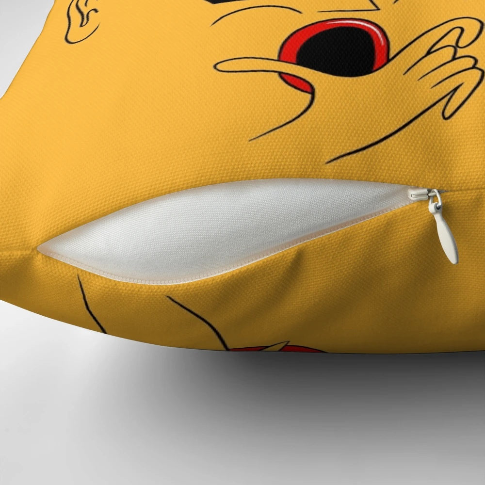 Vibrant yellow pillow with glasses pattern, perfect for adding a modern touch to any room.