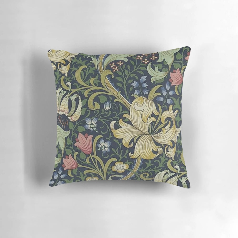 Decorative pillow featuring the iconic Golden Lily pattern by designer William Morris