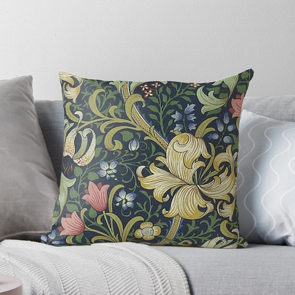 Decorative pillow featuring the iconic Golden Lily pattern by designer William Morris