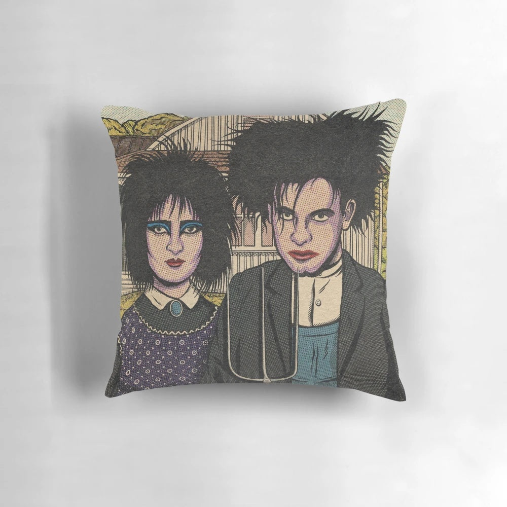 Decorative gothic-style pillow in black and white