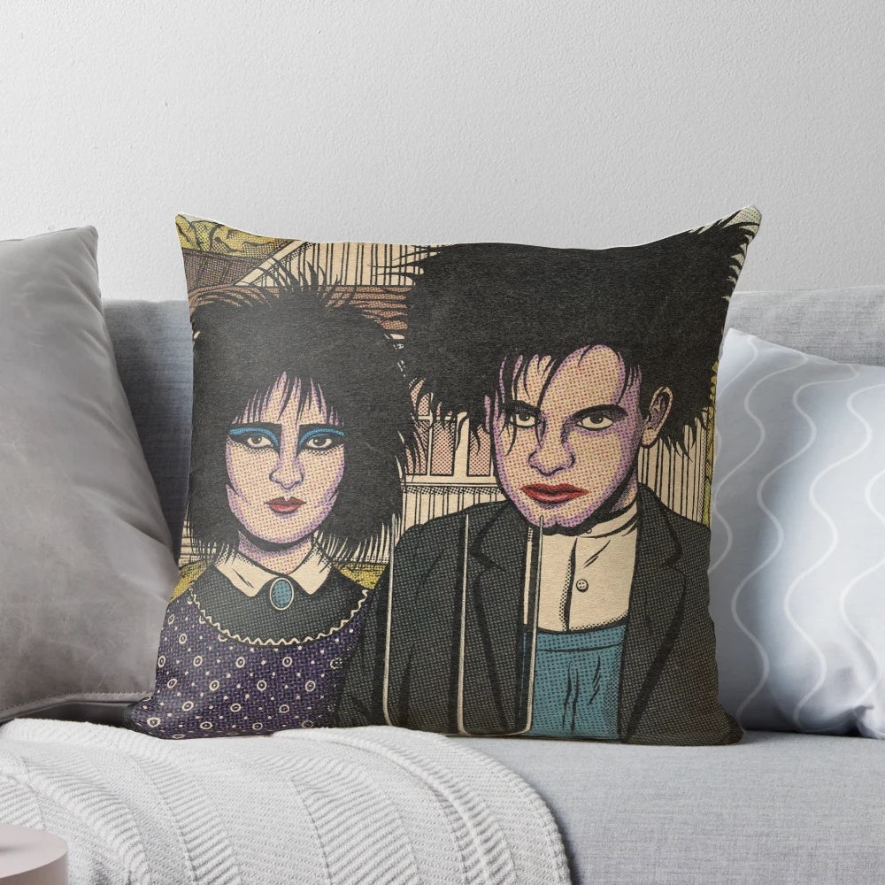 Decorative gothic-style pillow in black and white