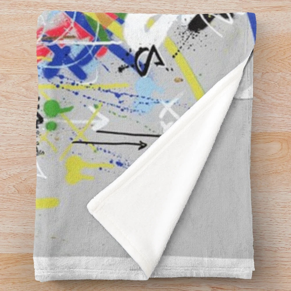 Pop culture inspired plush blanket featuring graffiti art design