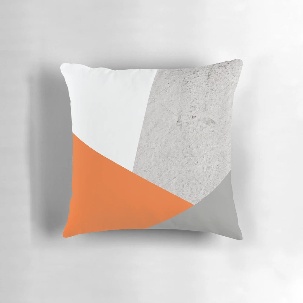 Gray and orange geometric color block decorative throw pillow