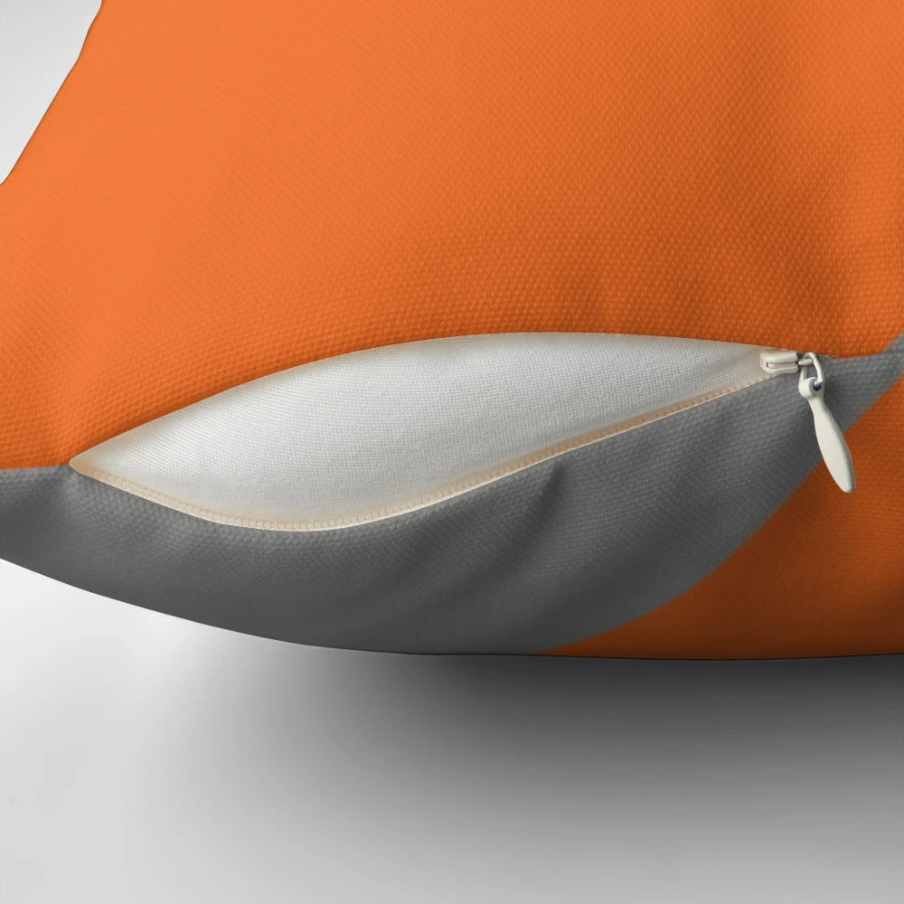 Gray and orange geometric color block decorative throw pillow