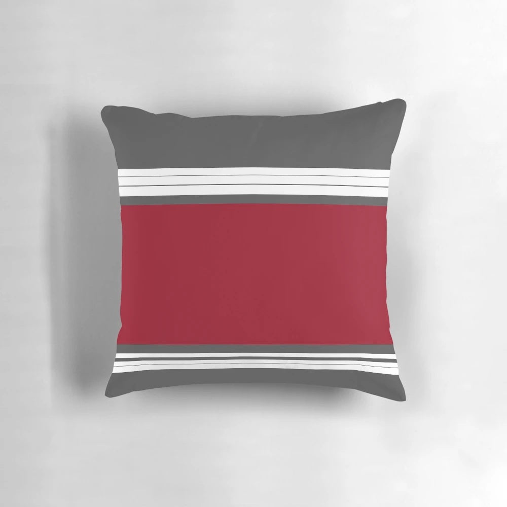 Gray and red striped decorative throw pillow for modern home decor